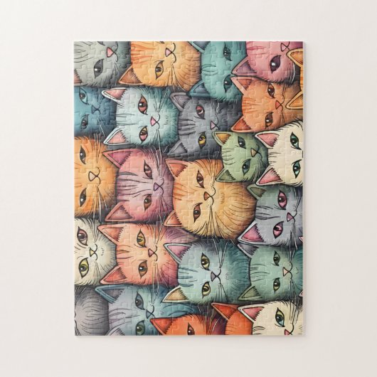 Farbenfrohe Katzen Whimsical Doodle Puzzle (Vertikal)