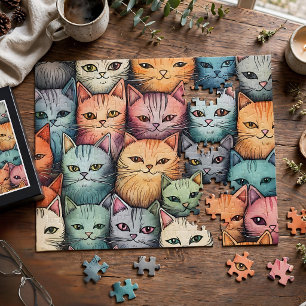 Farbenfrohe Katzen Whimsical Doodle Puzzle