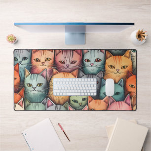Farbenfrohe Katzen Whimsical Doodle Schreibtischunterlage