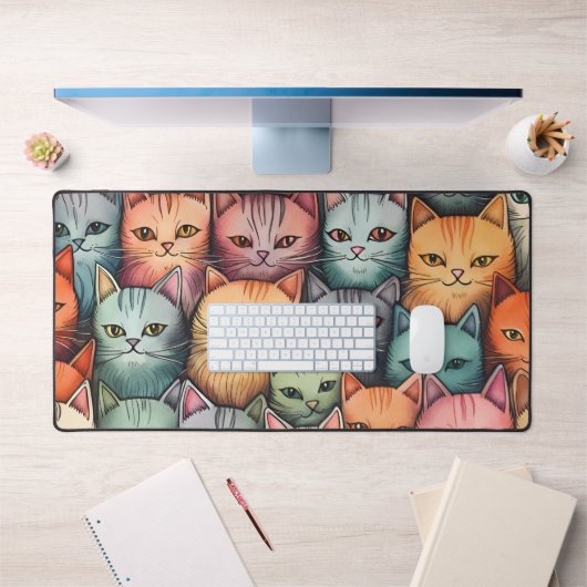 Farbenfrohe Katzen Whimsical Doodle Schreibtischunterlage (Büro 1)