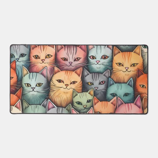 Farbenfrohe Katzen Whimsical Doodle Schreibtischunterlage (Vorderseite)