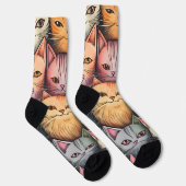 Farbenfrohe Katzen Whimsical Doodle Socken (Rechts)