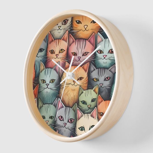 Farbenfrohe Katzen Whimsical Doodle Uhr (Winkel)