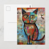 Farbenfrohe Katzenfliegen-Collage Postkarte (Vorne/Hinten)