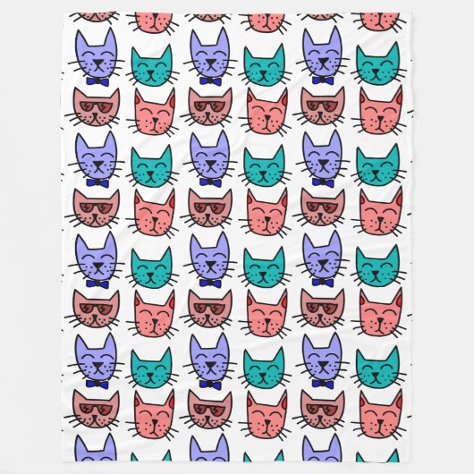 Farbenfrohe Katzengegenden Retro Doodles Fleece Bl (Vorderseite)