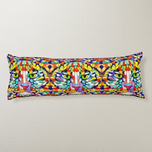 Farbenfrohe Katzengesichte - schlanke Mosaikmuster Seitenschläferkissen (Rückseite)