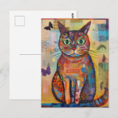 Farbenfrohe Katzenkollage Postkarte (Vorne/Hinten)