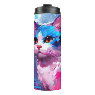 Farbenfrohe Katzenkunstgeschenke für Katzenmutter Thermosbecher