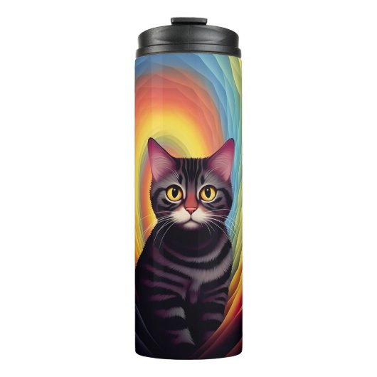 Farbenfrohe Katzenkunstgeschenke für Katzenmutter Thermosbecher (Vorderseite)