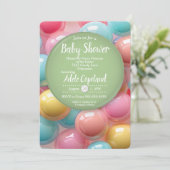 Farbenfrohe Kaugummi Kalligraphie Babydusche Einladung (Stehend Vorderseite)