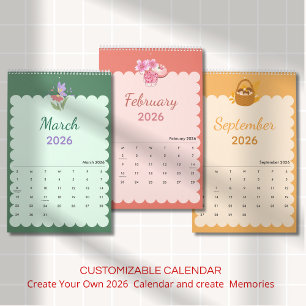 Farbenfrohe Kawaii-Jahreszeiten jeden Monat Kalender