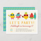 Farbenfrohe Kawaii Summer Kids's Birthday Party Einladungspostkarte (Vorne/Hinten)