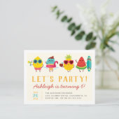 Farbenfrohe Kawaii Summer Kids's Birthday Party Einladungspostkarte (Stehend Vorderseite)