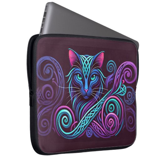 Farbenfrohe keltische Katze Laptopschutzhülle (Vorne Rechts)
