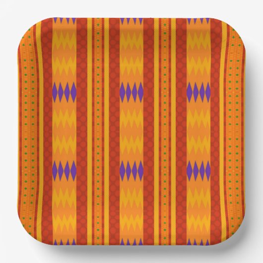 Farbenfrohe Kente Afrocentric Musterpapier Teller (Vorderseite)