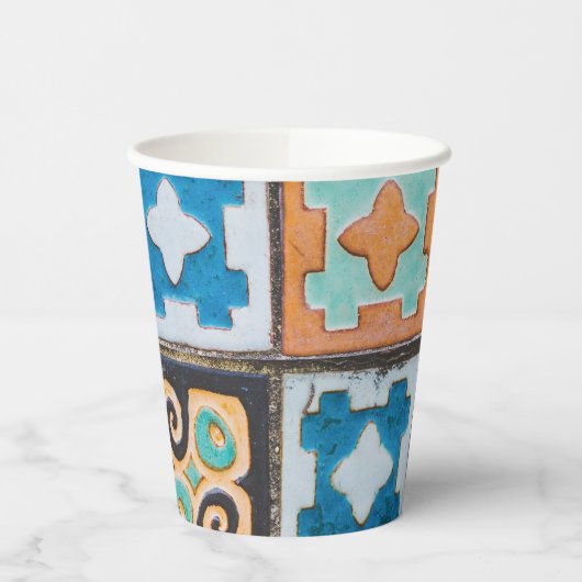 Farbenfrohe Keramik Fliesen Muster Design Pappbecher (Links)