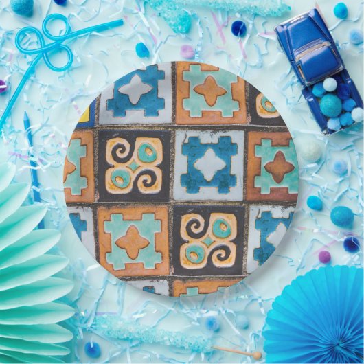 Farbenfrohe Keramik Fliesen Muster Design Pappteller (Party)