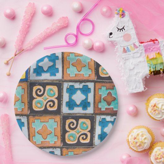 Farbenfrohe Keramik Fliesen Muster Design Pappteller (Party)