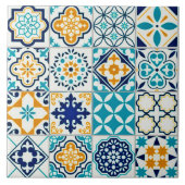 Farbenfrohe Keramik mit mehreren Bildern. Fliese (Vorderseite)