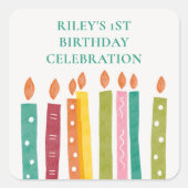 Farbenfrohe Kerzen Moderne Klassik Erster Geburtst Quadratischer Aufkleber (Vorderseite)