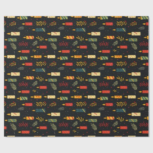 Farbenfrohe Kerzen Xmas Geschenkpapier (Flach)