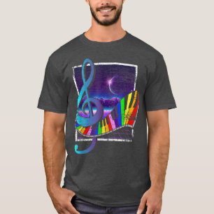 Farbenfrohe Keyboards Treble Clef 90er Synthwave V T-Shirt