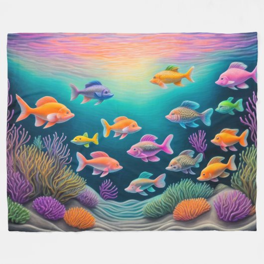 Farbenfrohe Khalde Zeichnend Fische Fleecedecke (Vorderseite (Horizontal))