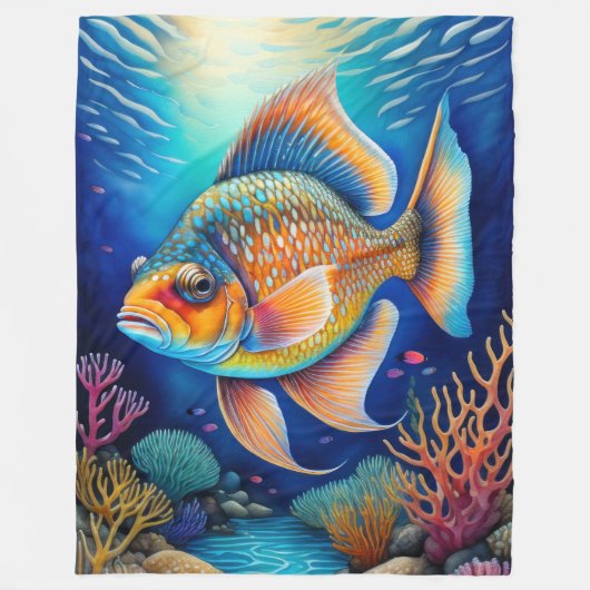 Farbenfrohe Khalde Zeichnend Fische Fleecedecke (Vorderseite)