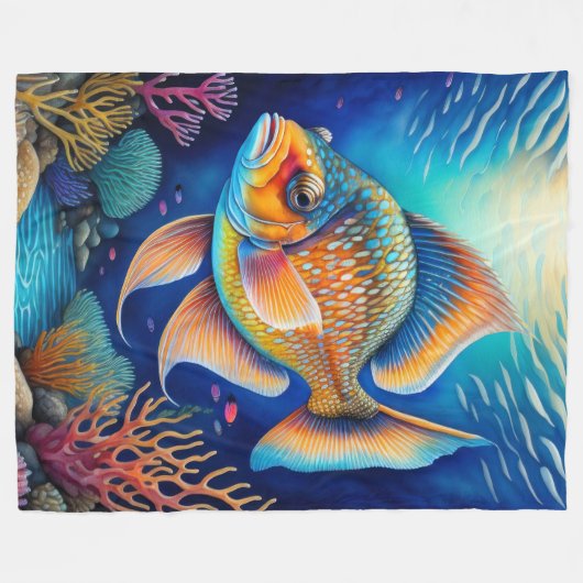 Farbenfrohe Khalde Zeichnend Fische Fleecedecke (Vorderseite (Horizontal))