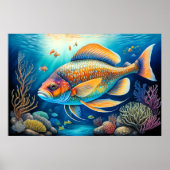 Farbenfrohe Khalde Zeichnend Fische Poster (Vorne)