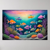 Farbenfrohe Khalde Zeichnend Fische Poster (Vorne)