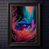 Farbenfrohe Khalde Zeichnend Fische Poster