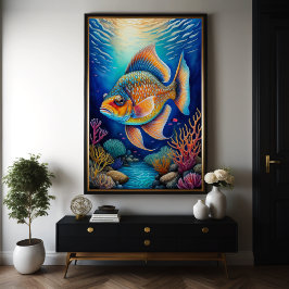 Farbenfrohe Khalde Zeichnend Fische Poster