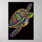 Farbenfrohe Khalde Zeichnend Meeresschildkröte Poster (Vorne)