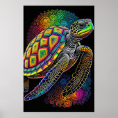 Farbenfrohe Khalde Zeichnend Meeresschildkröte Poster (Vorne)