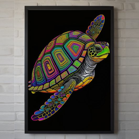 Farbenfrohe Khalde Zeichnend Meeresschildkröte Poster