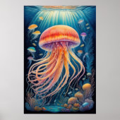 Farbenfrohe Khalde Zeichnend Quallen Poster (Vorne)