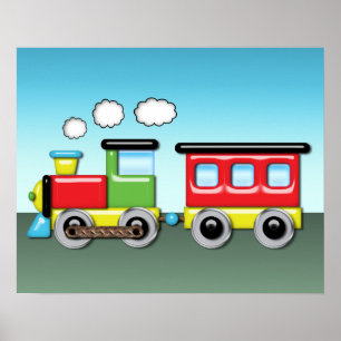 Farbenfrohe Kid;s Lokomotive & Caboose Poster