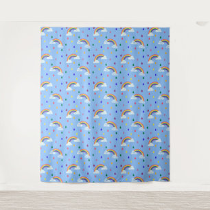 Farbenfrohe Kids Blue Sky Rainbow Raindrops Wandteppich