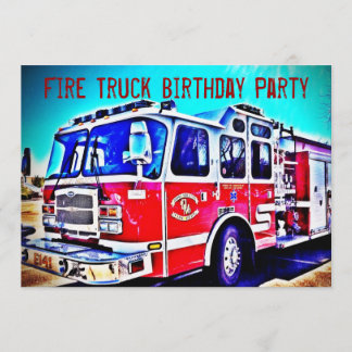 Farbenfrohe Kids Fire Truck Geburtstagsparty Einla Einladung