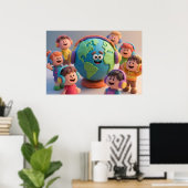 Farbenfrohe Kids, Globe, Kopfhörer Poster (Heimbüro)