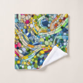 Farbenfrohe Kies Mosaik Kunst Badhandtuch Set (Waschlappen)