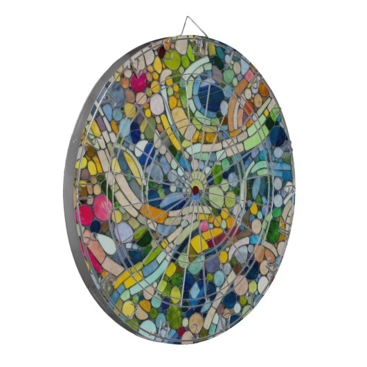 Farbenfrohe Kies Mosaik Kunst Dartscheibe (Vorderseite Links)