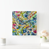 Farbenfrohe Kies Mosaik Kunst Quadratische Wanduhr (Zuhause)
