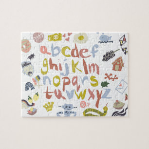 Farbenfrohe Kinder Alphabet Doodles Kleinbuchstabe Puzzle