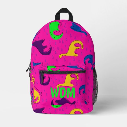Farbenfrohe Kinder Dinosaurier Custom Monogram Bac Bedruckter Rucksack (Vorderseite)