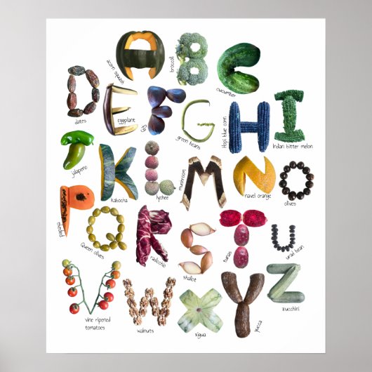 Farbenfrohe Kinder Lebensmittel Alphabet Früchte u Poster (Vorne)