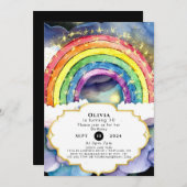 Farbenfrohe Kinder' magischer Regenbogen Geburtsta Einladung (Vorne/Hinten)