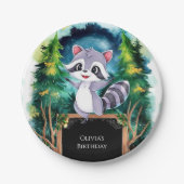 Farbenfrohe Kinder Raccoon Geburtstag Pappteller (Vorderseite)