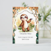 Farbenfrohe Kinder Sloth Birthday Dankeskarte (Stehend Vorderseite)
